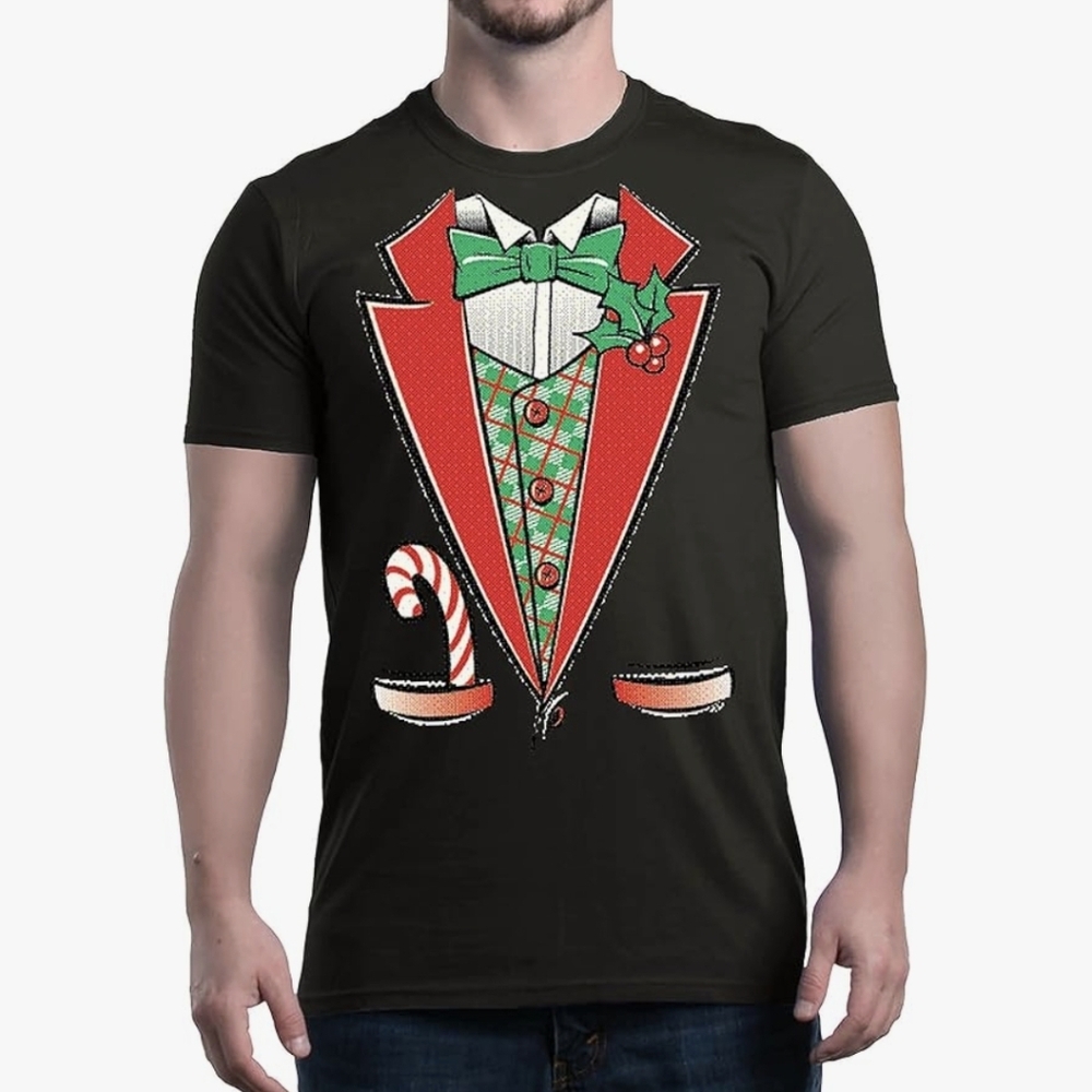 Shop4ever Black Tuxedo Christmas Costume Funny Holiday Xmas T-Shirt Size XXL